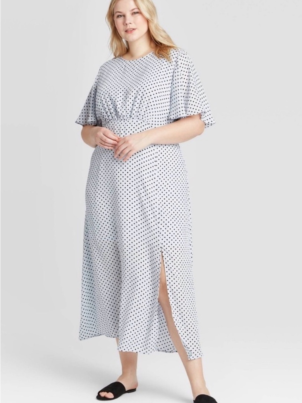 Who What Wear White Maxi Dress with Black Polka Dots